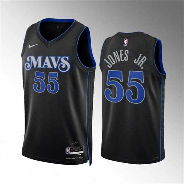 Mens Dallas Mavericks #55 Derrick Jones Jr Black 2023-24 City Edition Stitched Basketball Jersey Dzhi